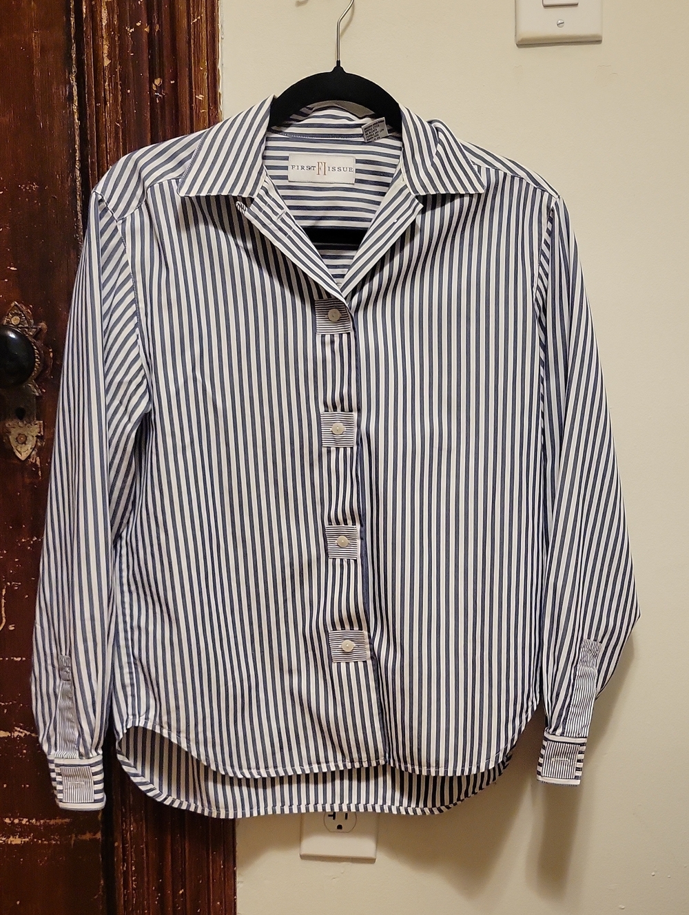 Blue And White Striped Cotton Button Up With Unique Details